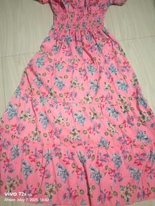 Floral Pink Tiered Midi Dress