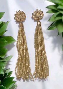 Gold Beaded Tassel Earrings
