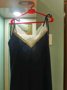 Navy Lace Trim Slip Dress