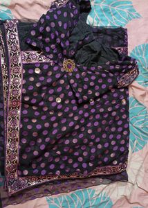 Beautiful Balck and purple Saree