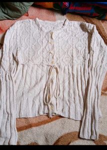 Vintage Cream Knit Tie-Front Cardigan