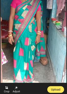 Green Printed Saree with Pink Accents