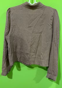 Brown Tiered Button-Down Blouse