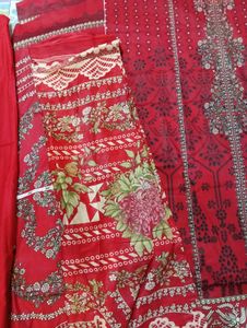Red Embroidered Unstitched Salwar Kameez