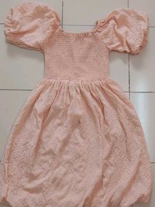 Peach Puff Sleeve Mini Dress