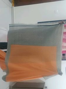 Orange &amp; Grey Net Saree
