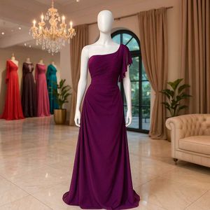 Elegant Purple One-Shoulder Gown