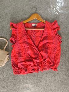 Ruffled Red Wrap Top
