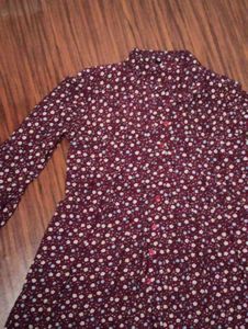 maroon floral knee length dress