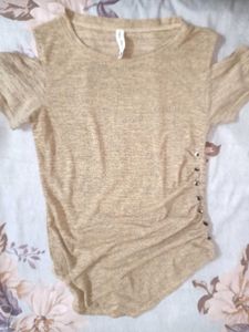 Cute Beige Cut-Out Sleeve Top