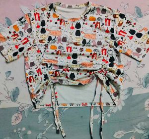 Cute Cat Print Top