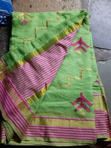 Green &amp; Pink Saree with Blouse