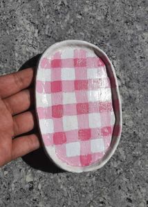 Pink Gingham Trinket Dish