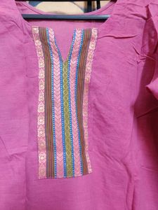 Pink Cotton Suit With Stripes Border