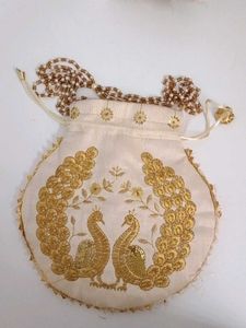 Embroidered Peacock Pouch