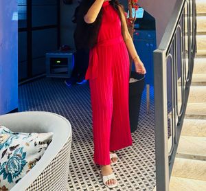 Hot Pink Pleated Jumpsuit