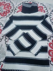 Black And White Strips Turtle Neck Sweater