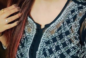 A - Line Black And White Chikenkari Kurti
