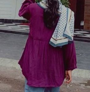 Women Purple Silk Embroidered Tunic