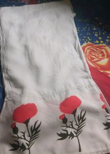 White Palazzo With Red Flowers In Bottom