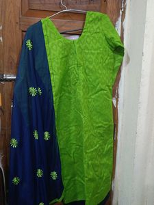 Green Embroidered Kurti With Dupatta