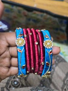 Silk Thread Bangles - Blue &amp; Maroon
