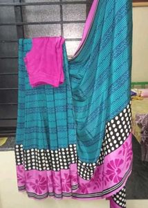 A Beautiful Blue Saree X Stiched blouse