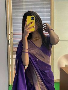 Elegant Deep Rich Purple & Gold Saree