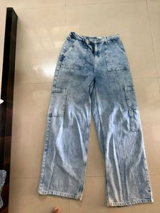 Acid Wash Wide Leg Cargo Jeans