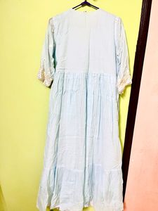 Blue Anarkali with mirror work