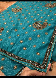 paisley sea green heavy Saree