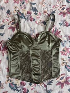 Olive Green Satin Corset Top