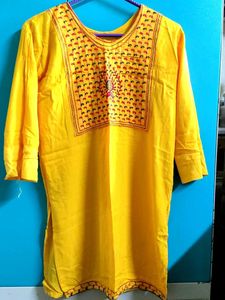 Yellow Embroidered Kurti