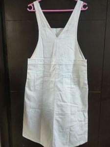 White Denim Dungaree With Pockets