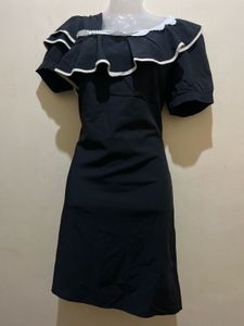 Korean Pintrest Black Dress with White Trim