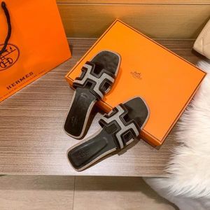 Hermes Paris Oran Flats Black White - 920