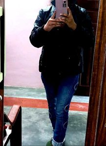CUT WORK ROYAL BLUE TOP WITH GLAMOROUS JEANS SET