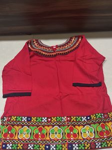 Red Embroidered Kurta