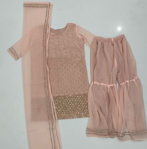 Elegant Blush Pink Georgette Sharara Suit