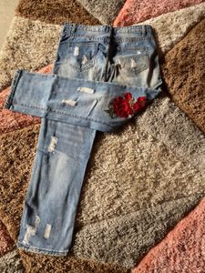 Rose Embroidered Denim Jeans