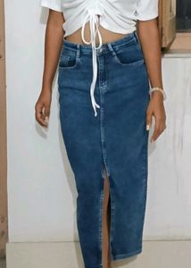 Denim Midi Pencil Skirt