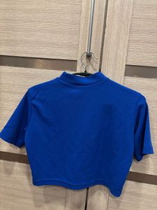 Blue Crop Top, with Mandarin Collar