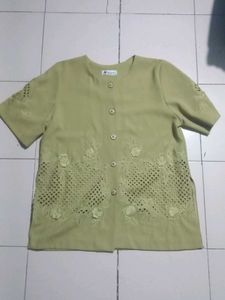 Vintage Green Floral Button-Up Top