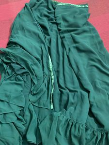 Green Ruffle Saree With Sequin Top