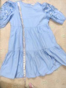Blue Embroidered Sleeve Dress
