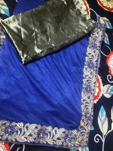 Royal Blue And Grwy Saree
