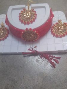 Red &amp; Gold Beaded Jewelry Set