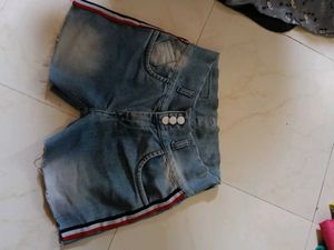 Denim Shorts with Striped Detail