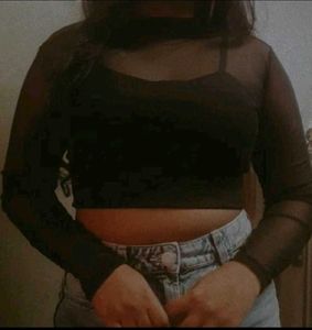 Black Mesh Long Sleeve Top medium size
