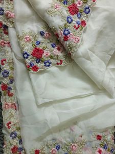 White Embroidery Saree